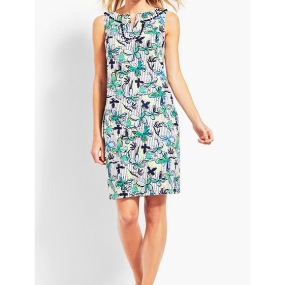 Talbots $128 Butterfly Striped Print Pom Pom Casual Shift Dress Size 8 - Picture 1 of 7